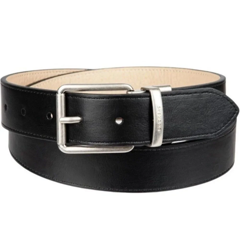 Dockers Men's Small 30 32 Two-in-One Reversible Leather Belt Silver Buckle NWT